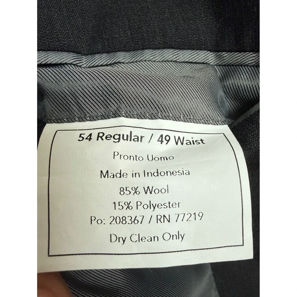Pronto Uomo Mens Two Piece Suit Charcoal Gray Wool Blend 54 Regular 49 Waist
